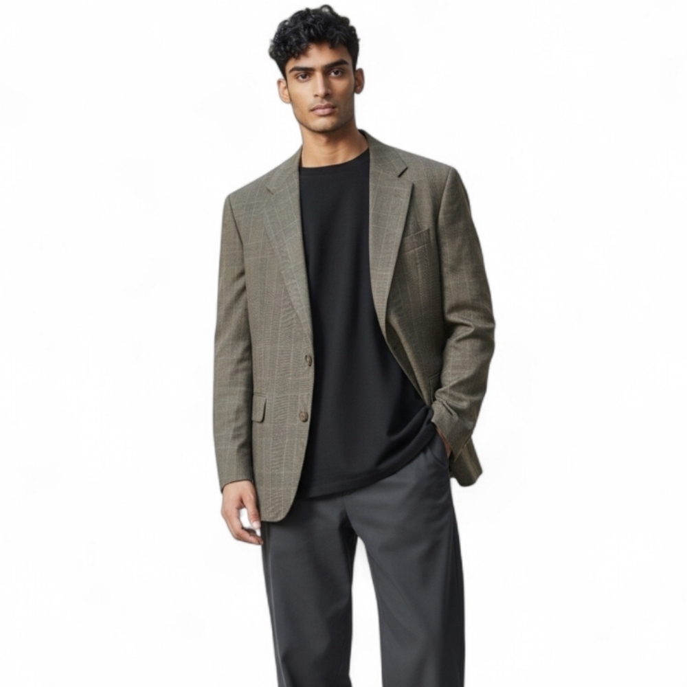 Oscar de la Renta Vintage Tailored Plaid Blazer in Grey and Camel Size 41R